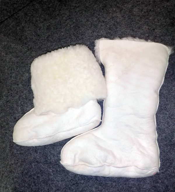 A Closer Look: White Sheepskin Boot Liners (Side View)