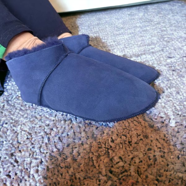 Indulge in Comfort (Side View): Dark Blue Slipper Booties