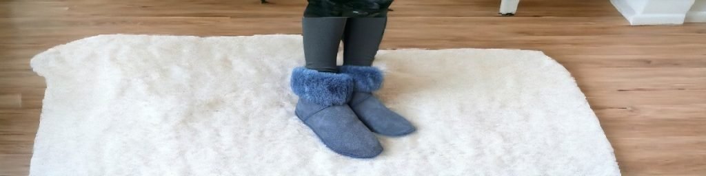 sheepskin slipper booties blue